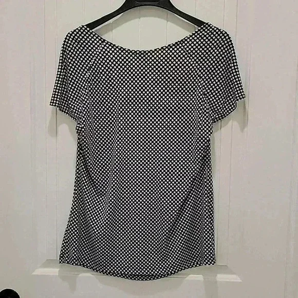 Worthington Stretch Black White Polkadot Short Sleeve Blouse Size XL - Picture 5 of 6